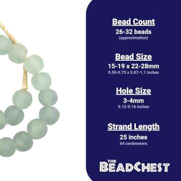 Jumbo Recycled Glass Beads - Beaded Wall Hangings - Extra Large African Sea Glass Beads 21-25mm - The Bead Chest (Clear Aqua)