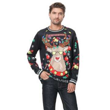 Colorful House Women Men Ugly Christmas Jumper Sweater, 3D Digital Print Sweatshirt(Reindeer,X-Large)