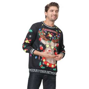 Colorful House Women Men Ugly Christmas Jumper Sweater, 3D Digital Print Sweatshirt(Reindeer,X-Large)