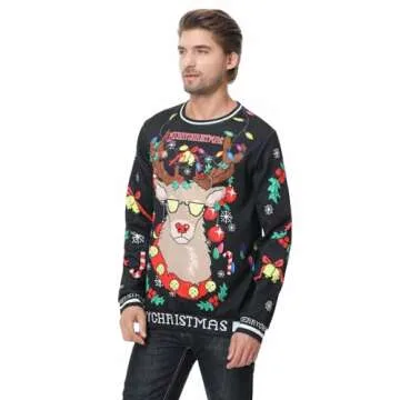 Colorful House Women Men Ugly Christmas Jumper Sweater, 3D Digital Print Sweatshirt(Reindeer,X-Large)