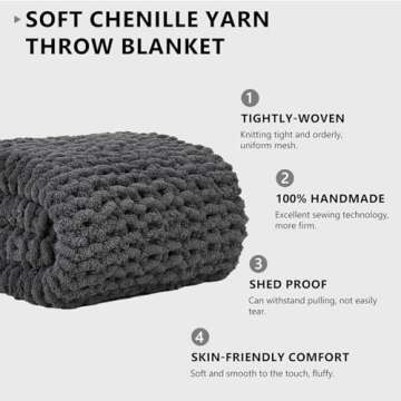 L'AGRATY Chunky Knit Blanket Throw - Soft Chunky Throw Blanket 30x40: 100% Hand Kintted Chenile Croc...