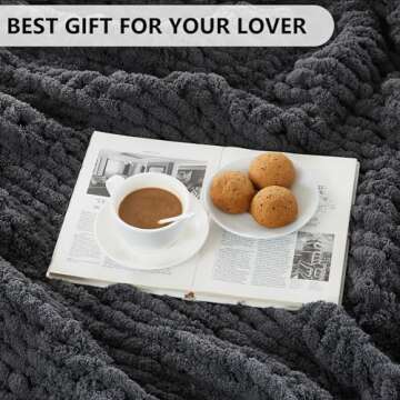 L'AGRATY Chunky Knit Blanket Throw - Soft Chunky Throw Blanket 30x40: 100% Hand Kintted Chenile Crochet Throw Blanket for Couch - Large Cable Knit Chunky Blanket for Home Decor(Dark Grey)
