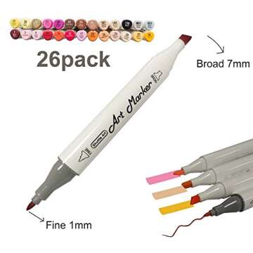 Shuttle Art 26 Colors Skin Tone & Hair Dual Tip Alcohol Based Art Markers, Permanent Marker Pens Double Ended with Fine Bullet and Chisel Point Tips Perfect for Face, Flesh, Manga, Portrait, Sketch