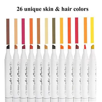 Shuttle Art 26 Colors Skin Tone & Hair Dual Tip Alcohol Based Art Markers, Permanent Marker Pens Double Ended with Fine Bullet and Chisel Point Tips Perfect for Face, Flesh, Manga, Portrait, Sketch