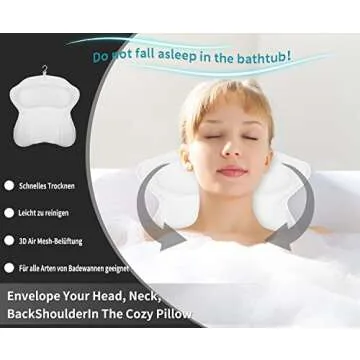 Yimobra Bath Pillows for Tub, Bathtub Pillow Headrest Shoulder Neck Support, Spa Pillow for Soaking Hot Tub, Big Suction Cup, Comfort, Machine Washable, Quick Dry, 17x16 Inches