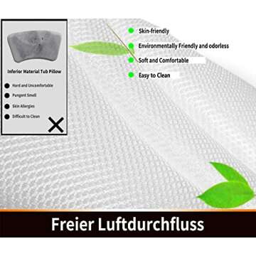 Yimobra Bath Pillows for Tub, Bathtub Pillow Headrest Shoulder Neck Support, Spa Pillow for Soaking Hot Tub, Big Suction Cup, Comfort, Machine Washable, Quick Dry, 17x16 Inches