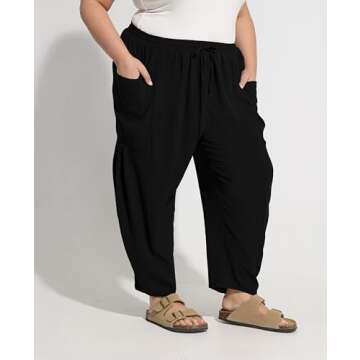 CARCOS Plus Size Harem Pants Womens 5X Summer Black Palazzo Pants Drawstring Wide Leg Lantern Beach ...