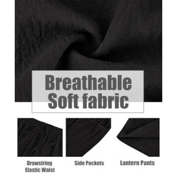 CARCOS Plus Size Harem Pants Womens 5X Summer Black Palazzo Pants Drawstring Wide Leg Lantern Beach Pants with Pockets Baggy Ankle Trousers Loose Fit Vacation Outfits Lounge Pant 5XL 26W 28W