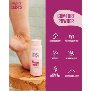 HAPPY CURVES Comfort Powder: Talc Free Anti Chafe Body & Foot Powder Deodorant to Control Inner Thig...