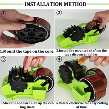 Green Multi-Roll Heat Tape Dispenser Sublimation 1" and 3" Core Double Reel Cores Sublimation for Heat Transfer Tape, Semi-Automatic Tape Dispenser with Compartment Slots