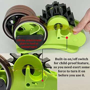 Green Multi-Roll Heat Tape Dispenser Sublimation 1" and 3" Core Double Reel Cores Sublimation for Heat Transfer Tape, Semi-Automatic Tape Dispenser with Compartment Slots