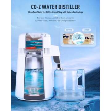 CO-Z 1.1 Gallon Water Distiller, 750W Countertop Home Office Countertop Distiller Water Making Machi...