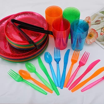QIANQUEYUE 150PCS Colorful Disposable Dinnerware Set