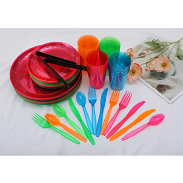 QIANQUEYUE 150PCS Colorful Disposable Dinnerware Set