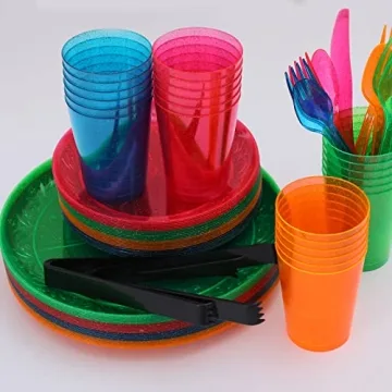 QIANQUEYUE 150PCS Colorful Disposable Dinnerware Set
