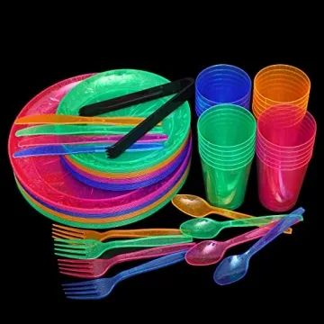 QIANQUEYUE 150PCS Colorful Disposable Dinnerware Set