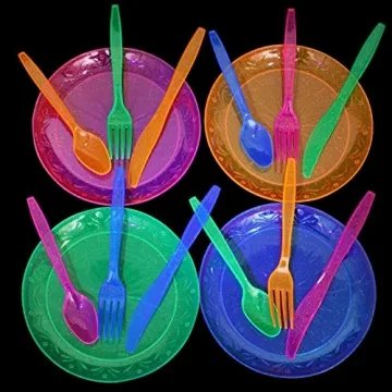 QIANQUEYUE 150PCS Colorful Disposable Dinnerware Set