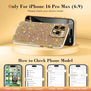 Lafunda for iPhone 16 Pro Max Case Glitter, Luxury Shiny Bling Sparkly Bumper Cover with Crystal Dia...