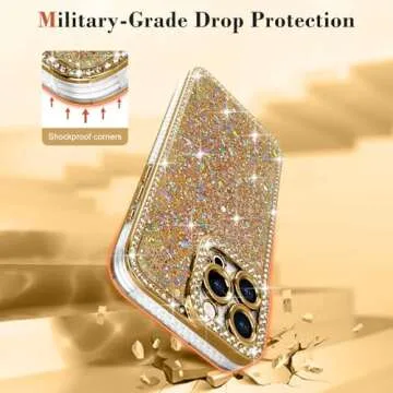 Lafunda for iPhone 16 Pro Max Case Glitter, Luxury Shiny Bling Sparkly Bumper Cover with Crystal Diamonds for Women Girls Soft Slim Shockproof Protective Phone Case for iPhone 16 Pro Max 6.9", Gold