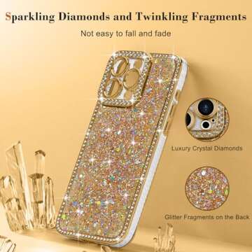Lafunda for iPhone 16 Pro Max Case Glitter, Luxury Shiny Bling Sparkly Bumper Cover with Crystal Diamonds for Women Girls Soft Slim Shockproof Protective Phone Case for iPhone 16 Pro Max 6.9", Gold