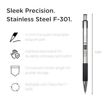 Zebra F-301 Ballpoint Stainless Steel (Black)