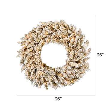Vickerman 36" Frosted Gold Artificial Christmas Wreath, Warm White Dura-lit LED Lights - Faux Fir Christmas Wreath - Indoor Seasonal Home Wall Decor