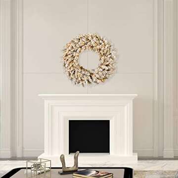 Vickerman 36" Frosted Gold Artificial Christmas Wreath, Warm White Dura-lit LED Lights - Faux Fir Christmas Wreath - Indoor Seasonal Home Wall Decor