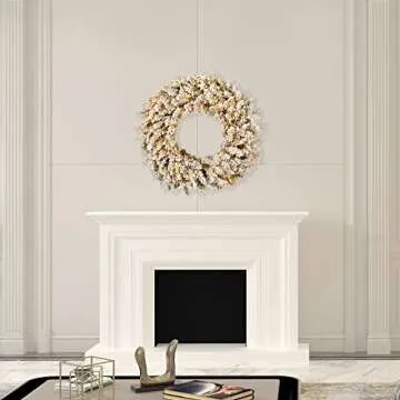 Vickerman 36" Frosted Gold Artificial Christmas Wreath, Warm White Dura-lit LED Lights - Faux Fir Christmas Wreath - Indoor Seasonal Home Wall Decor