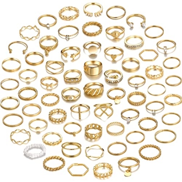 YEEZII 68 Pcs Gold Knuckle Rings Set for Women