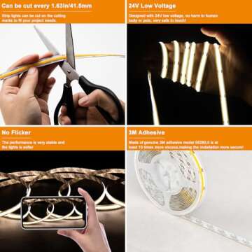 PAUTIX COB LED Strip Light 3087LEDs 20ft/6.1m Natural White 4000K,CRI90+ Super Bright High Lumen,Lea...