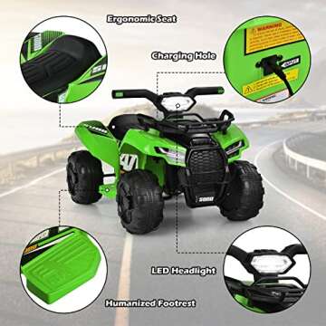 HONEY JOY Ride On ATV, 6V Toddler Quad, Four Wheeler for Kids w/Storage Box, Horn, Music, LED Headlights, Battery Powered Electric Ride On Car, Gift for Boys Girls (Green)