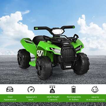 HONEY JOY Ride On ATV, 6V Toddler Quad, Four Wheeler for Kids w/Storage Box, Horn, Music, LED Headlights, Battery Powered Electric Ride On Car, Gift for Boys Girls (Green)