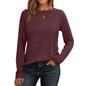 AUTOMET Womens Long Sleeve Pleated Casual Fall Tops - Lightweight Fit