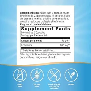 Nature's Way L-Theanine, Stress Support*, Promotes Relaxation*, 200 mg per 2-Capsule Serving, Vegan, 180 Capsules (Packaging May Vary)