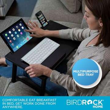 Sofia + Sam Laptop Bed Tray with Storage Drawer | Adjustable & Portable Desk | Laptops Up to 15" | E...