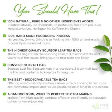 40 Premium Soursop Graviola Leaf Tea Bags, 100% Natural and Pure from Soursop Leaves, Handmade, Made With Natural Materials-Corn Fiber Tea Bag, Sugar/Caffeine/Gluten Free, Hoja Guanabana Tea