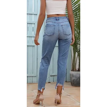 OFLUCK Women's Stylish High Rise Wedge Ripped Jeans