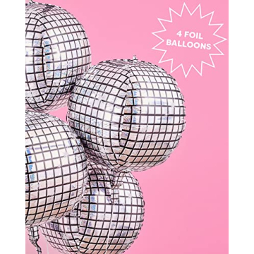 Disco Ball Foil Balloons for All Party Events - 4 pk
