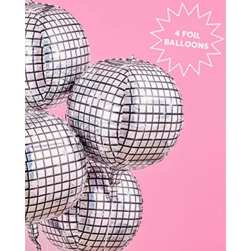 Disco Ball Foil Balloons for All Party Events - 4 pk