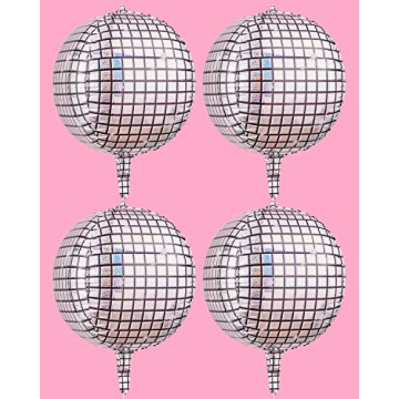 Disco Ball Foil Balloons for All Party Events - 4 pk