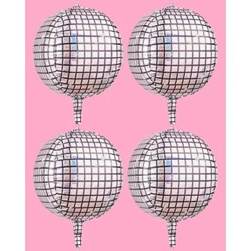 Disco Ball Foil Balloons for All Party Events - 4 pk