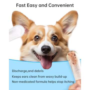 Vostuve Dog Ear Wipes Finger, Ear Finger Wipes for Dogs & Cats, Ear Cleaner Finger Wipes for Ear Wax, Debris, Deodorizes, Relieve Ear Itching & Inflammation, Natural Pet Ear Wipe for Dog, 50 Count