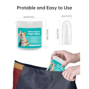 Vostuve Dog Ear Wipes Finger, Ear Finger Wipes for Dogs & Cats, Ear Cleaner Finger Wipes for Ear Wax, Debris, Deodorizes, Relieve Ear Itching & Inflammation, Natural Pet Ear Wipe for Dog, 50 Count