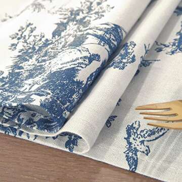 Toile Blue Table Runners 72 Inches Long for Coffee Kitchen Dining Room Table,French Country Grand Millennial Chinoiserie Decor Floral Print Design Short Tablecloth,Light Blue and Cream White