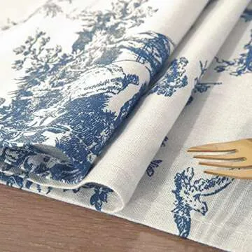 Toile Blue Table Runners 72 Inches Long for Coffee Kitchen Dining Room Table,French Country Grand Millennial Chinoiserie Decor Floral Print Design Short Tablecloth,Light Blue and Cream White