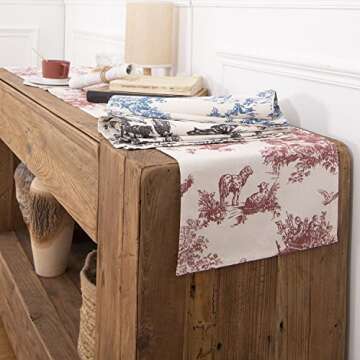 Toile Blue Table Runners 72 Inches Long for Coffee Kitchen Dining Room Table,French Country Grand Millennial Chinoiserie Decor Floral Print Design Short Tablecloth,Light Blue and Cream White