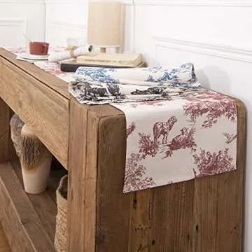 Toile Blue Table Runners 72 Inches Long for Coffee Kitchen Dining Room Table,French Country Grand Millennial Chinoiserie Decor Floral Print Design Short Tablecloth,Light Blue and Cream White