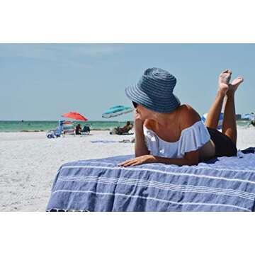 Bersuse Towels Anatolia XL Beach Blanket Throw Blanket Turkish Towel 100% Cotton Extra-Large Quick-Dry Lightweight Premium Peshtemal Towel - 61x82 Inches, Dark Blue