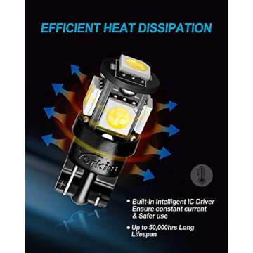 Yorkim 194 LED Bulbs White 6000k Super Bright 5th Generation, T10, 168 LED Bulb for Car Interior Dome Map Door Courtesy License Plate Lights W5W 2825, Pack of 10