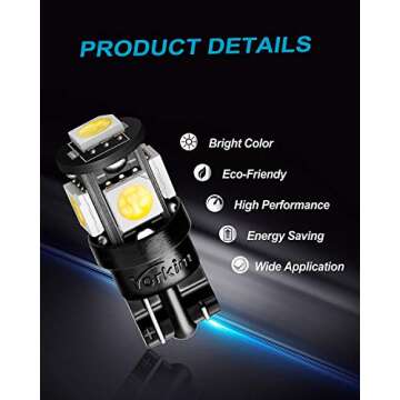 Yorkim 194 LED Bulbs White 6000k Super Bright 5th Generation, T10, 168 LED Bulb for Car Interior Dome Map Door Courtesy License Plate Lights W5W 2825, Pack of 10